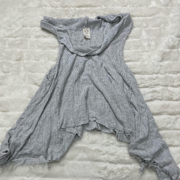 Free People Grey Waffle Knit Cowl Neck Tank Sz XS - Picture 2 of 6